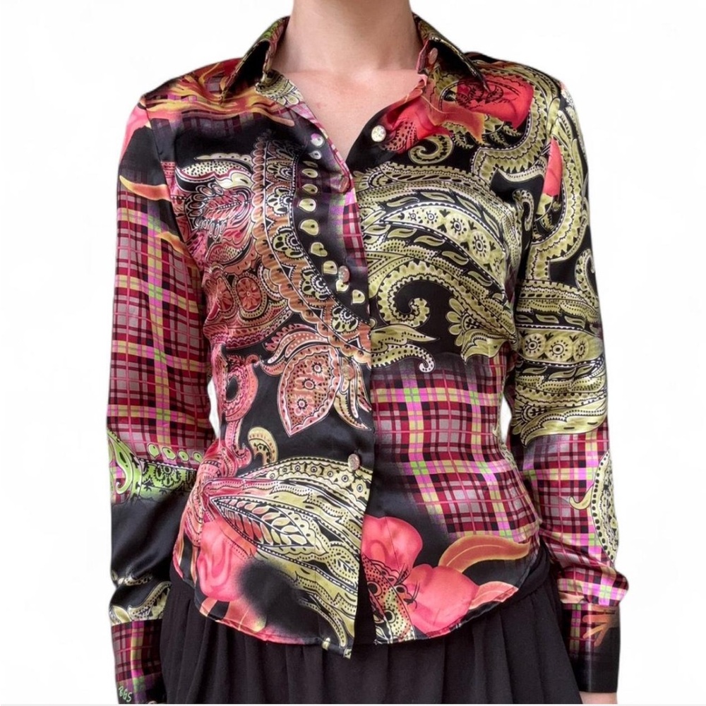 Paisley and Plaid Button-Up Blouse